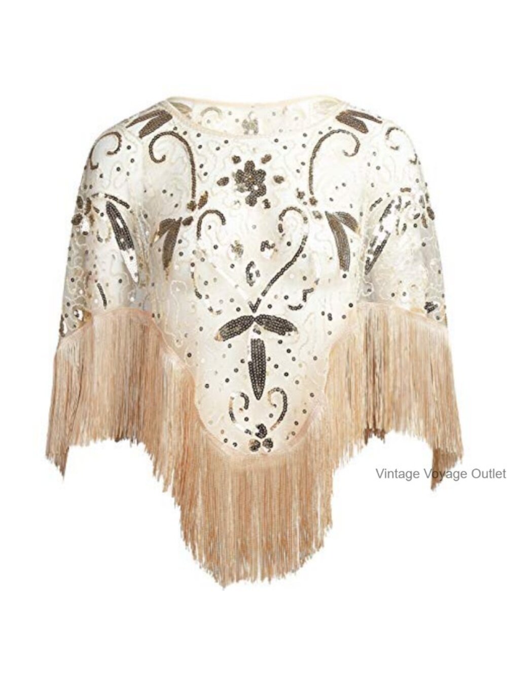 Sequin Beaded Evening Shawl Wrap One Size Pullover Vintage Fringe